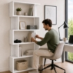 LIBRERIA CUBICA IN LEGNO BIANCO MODERNA CON CINQUE RIPIANI SFALSATI DIMENSIONI 70X24X159 CM