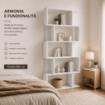 LIBRERIA CUBICA IN LEGNO BIANCO MODERNA CON CINQUE RIPIANI SFALSATI DIMENSIONI 70X24X159 CM