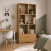 LIBRERIA IN MDF ROVERE CON RIPIANI SFALSATI E CASSETTONE MISURE: 70X24X140 CM