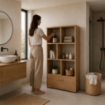 LIBRERIA IN MDF ROVERE CON RIPIANI SFALSATI E CASSETTONE MISURE: 70X24X140 CM