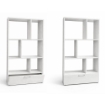 LIBRERIA IN LEGNO BIANCO MODERNA CON 6 RIPIANI SFALSATI E UN CASSETTO DIMENSIONI 70X24X140 CM