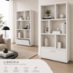 LIBRERIA IN LEGNO BIANCO MODERNA CON 6 RIPIANI SFALSATI E UN CASSETTO DIMENSIONI 70X24X140 CM