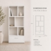 LIBRERIA IN LEGNO BIANCO MODERNA CON 6 RIPIANI SFALSATI E UN CASSETTO DIMENSIONI 70X24X140 CM
