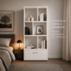 LIBRERIA IN LEGNO BIANCO MODERNA CON 6 RIPIANI SFALSATI E UN CASSETTO DIMENSIONI 70X24X140 CM
