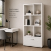 LIBRERIA IN LEGNO BIANCO MODERNA CON 6 RIPIANI SFALSATI E UN CASSETTO DIMENSIONI 70X24X140 CM