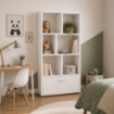 LIBRERIA IN LEGNO BIANCO MODERNA CON 6 RIPIANI SFALSATI E UN CASSETTO DIMENSIONI 70X24X140 CM