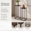 2 COLONNINE IN METALLO NERO MISURE 23X60CM E 27X70CM CON BASE IN MDF COLOR LEGNO