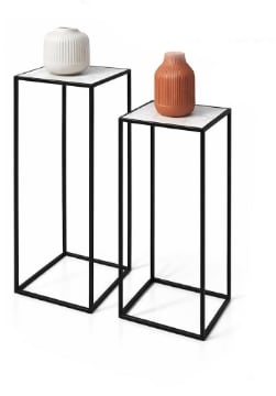 2 COLONNINE IN METALLO MISURE 23X60CM E 27X70CM CON TOP IN MDF SIMIL MARMO