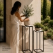 2 COLONNINE IN METALLO MISURE 23X60CM E 27X70CM CON TOP IN MDF SIMIL MARMO