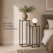 2 COLONNINE IN METALLO MISURE 23X60CM E 27X70CM CON TOP IN MDF SIMIL MARMO
