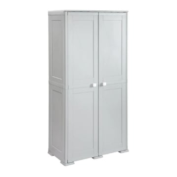 ARMADIO 2 ANTE GRIGIO 79X43X164 CM CON VANO PORTASCOPA E RIPIANO – MOBILE ORGANIZZATORE VERTICALE PER LAVANDERIA E RIPOSTIGLIO