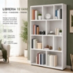 LIBRERIA MODERNA IN LEGNO BIANCO CON 10 RIPIANI SFALSATI DIMENSIONI 90X30X140 CM