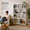 LIBRERIA MODERNA IN LEGNO BIANCO CON 10 RIPIANI SFALSATI DIMENSIONI 90X30X140 CM