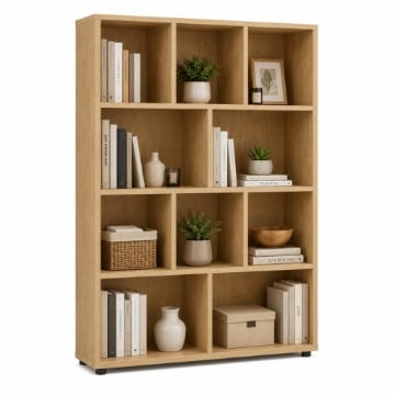 LIBRERIA IN LEGNO CON 10 RIPIANI COLORE ROVERE DIMENSIONI 90X30X140 CM