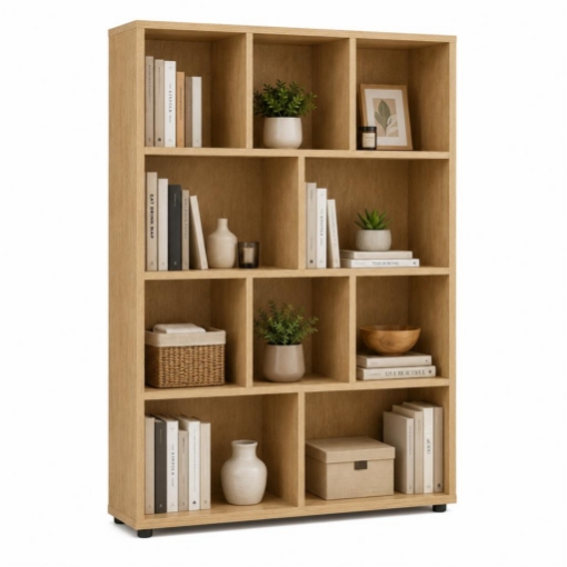 LIBRERIA IN LEGNO CON 10 RIPIANI COLORE ROVERE DIMENSIONI 90X30X140 CM