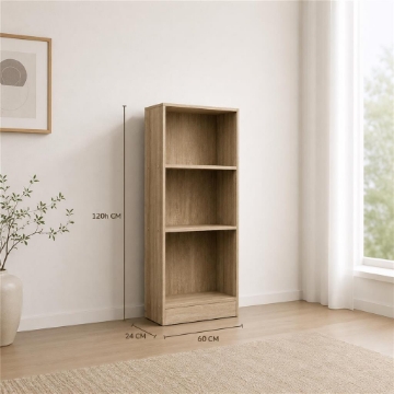 LIBRERIA IN LEGNO CON 3 RIPIANI COLORE ROVERE DIMENSIONI 60X24X120 CM