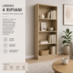 LIBRERIA IN LEGNO CON 4 RIPIANI COLORE ROVERE DIMENSIONI 60X24X170 CM