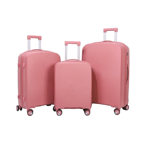 COVERI SET 3 TROLLEY FLY  CON 4 RUOTE, SACCA A RETE, ELASTICO FERMA INDUMENTI E CERNIERA SINGOLA 56/66/76H CM - COLORE ROSA