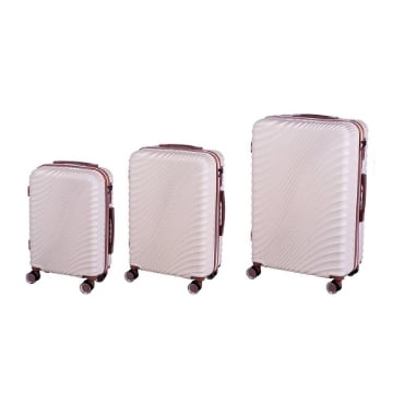 COVERI SET 3 TROLLEY MILANO CON 4 RUOTE, SACCA A RETE, ELASTICO FERMA INDUMENTI E CERNIERA SINGOLA 56/66/76H CM - COLORE CREMA/ORO ROSA
