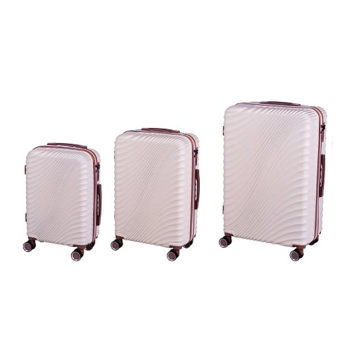 COVERI SET 3 TROLLEY MILANO CON 4 RUOTE, SACCA A RETE, ELASTICO FERMA INDUMENTI E CERNIERA SINGOLA 56/66/76H CM - COLORE CREMA/ORO ROSA