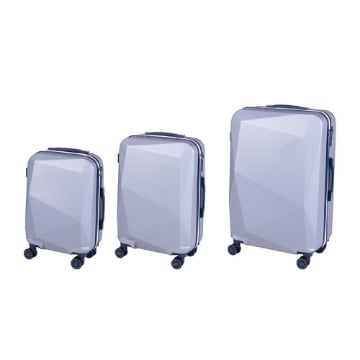 SET 3 TROLLEY COVERI CON 4 RUOTE, SACCA A RETE, ELASTICO FERMA INDUMENTI E CERNIERA SINGOLA 56/66/76H CM - COLORE SILVER/DARK BLU