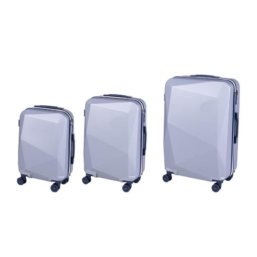 SET 3 TROLLEY COVERI CON 4 RUOTE, SACCA A RETE, ELASTICO FERMA INDUMENTI E CERNIERA SINGOLA 56/66/76H CM - COLORE SILVER/DARK BLU