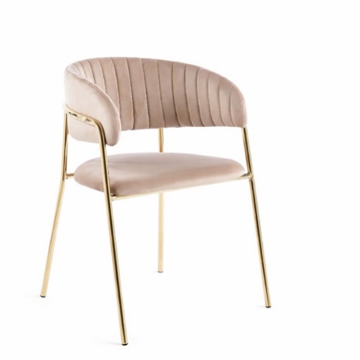 SEDIA IN VELLUTO BEIGE CON STRUTTURA E PIEDI IN METALLO COLOR ORO MISURE: 58X46X78/46 CM