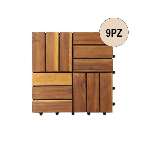 MA MAISON SET DI PIASTRELLE PER PAVIMENTO DA ESTERNO MODELLO WOOD IN ACACIA 30X30X2H CM - 0,36 M2 9 PEZZI 