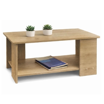 TAVOLO DA CAFFÈ RETTANGOLARE CON RIPIANO E 4 SUPPORTI COLORE ROVERE DIMENSIONI 89X48X42 CM