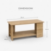 TAVOLO DA CAFFÈ RETTANGOLARE CON RIPIANO E 4 SUPPORTI COLORE ROVERE DIMENSIONI 89X48X42 CM