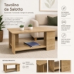 TAVOLO DA CAFFÈ RETTANGOLARE CON RIPIANO E 4 SUPPORTI COLORE ROVERE DIMENSIONI 89X48X42 CM