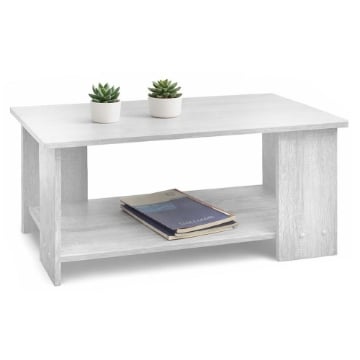 TAVOLO DA CAFFÈ IN LEGNO BIANCO CON RIPIANO E 4 SUPPORTI DIMENSIONI 89X48X42CM