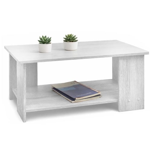 TAVOLO DA CAFFÈ IN LEGNO BIANCO CON RIPIANO E 4 SUPPORTI DIMENSIONI 89X48X42CM