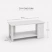 TAVOLO DA CAFFÈ IN LEGNO BIANCO CON RIPIANO E 4 SUPPORTI DIMENSIONI 89X48X42CM