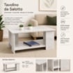 TAVOLO DA CAFFÈ IN LEGNO BIANCO CON RIPIANO E 4 SUPPORTI DIMENSIONI 89X48X42CM