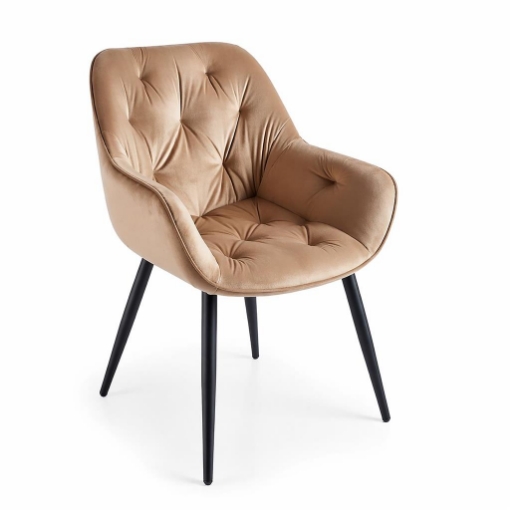 POLTRONA IN VELLUTO MARRONE CON PIEDI IN METALLO NERO DIMENSIONI 59X65X85