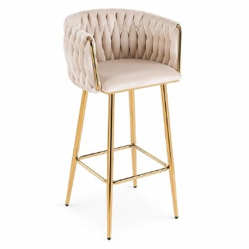 SGABELLO IN VELLUTO BEIGE CON STRUTTURA E PIEDI IN METALLO COLOR ORO MISURE:44X47X98 CM