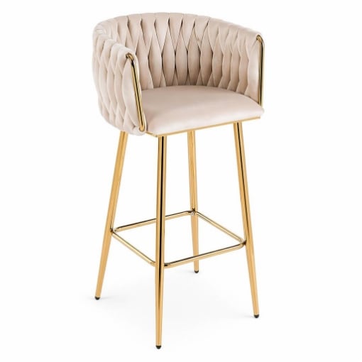 SGABELLO IN VELLUTO BEIGE CON STRUTTURA E PIEDI IN METALLO COLOR ORO MISURE:44X47X98 CM