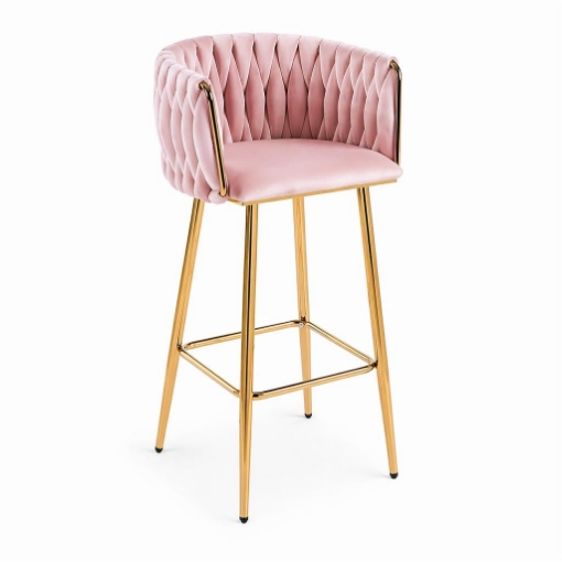 SGABELLO IN VELLUTO ROSA CON STRUTTURA E PIEDI IN METALLO COLOR ORO MISURE:44X47X98 CM