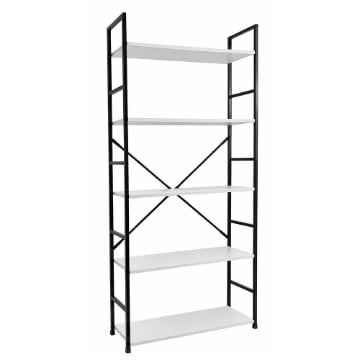 LIBRERIA STILE INDUSTRIAL A 5 RIPIANI IN LEGNO E METALLO DIMENSIONI 59X24X144CM - COLORE BIANCO LEGNO