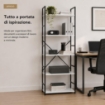 LIBRERIA STILE INDUSTRIAL A 5 RIPIANI IN LEGNO E METALLO DIMENSIONI 59X24X144CM - COLORE BIANCO LEGNO