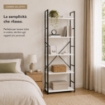LIBRERIA STILE INDUSTRIAL A 5 RIPIANI IN LEGNO E METALLO DIMENSIONI 59X24X144CM - COLORE BIANCO LEGNO