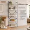 LIBRERIA STILE INDUSTRIAL A 5 RIPIANI IN LEGNO E METALLO DIMENSIONI 59X24X144CM - COLORE BIANCO LEGNO