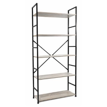 LIBRERIA STILE INDUSTRIAL A 5 RIPIANI IN LEGNO E METALLO DIMENSIONI 59X24X144CM - COLORE ROVERE