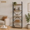 LIBRERIA STILE INDUSTRIAL A 5 RIPIANI IN LEGNO E METALLO DIMENSIONI 59X24X144CM - COLORE ROVERE