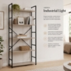 LIBRERIA STILE INDUSTRIAL A 5 RIPIANI IN LEGNO E METALLO DIMENSIONI 59X24X144CM - COLORE ROVERE