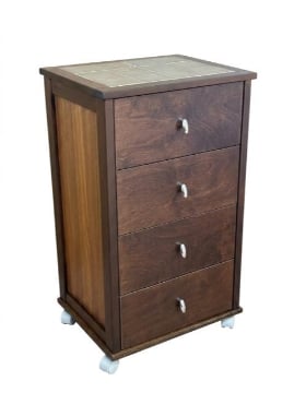 VESUVIO POKER CASSETTIERA NOCE IN FAGGIO BASE INFERIORE DI BETULLA PIANO MATTONELLE IN CERAMICA RUOTE IN PLASTICA GOMMATA 84X49X39 CM OKX