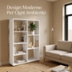 LIBRERIA IN LEGNO BIANCO MODERNA CON 7 RIPIANI SFALSATI DIMENSIONI 80X24X126 CM