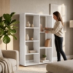 LIBRERIA IN LEGNO BIANCO MODERNA CON 7 RIPIANI SFALSATI DIMENSIONI 80X24X126 CM