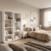 LIBRERIA IN LEGNO BIANCO MODERNA CON 7 RIPIANI SFALSATI DIMENSIONI 80X24X126 CM